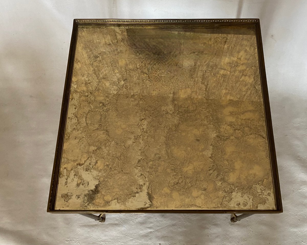 1970′ End Of Sofa With Gallery Maison Baguès Aged Oxidized Mirror Trays 50 X 50x H 50 Cm-photo-4