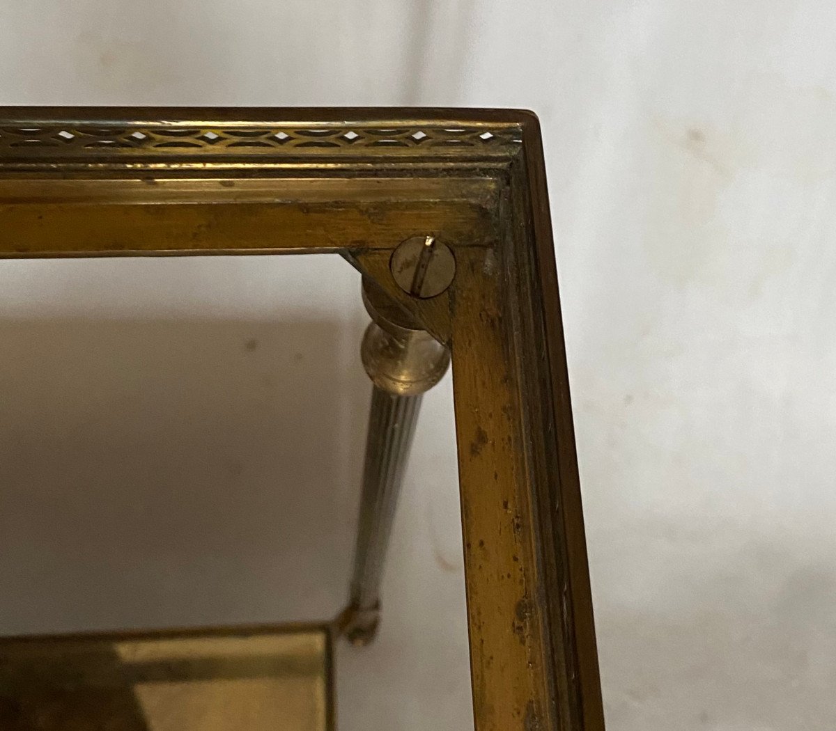 1970′ End Of Sofa With Gallery Maison Baguès Aged Oxidized Mirror Trays 50 X 50x H 50 Cm-photo-3