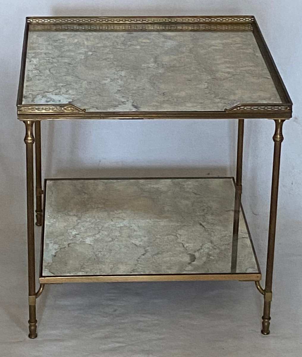 1970′ End Of Sofa With Gallery Maison Baguès Aged Oxidized Mirror Trays 50 X 50x H 50 Cm