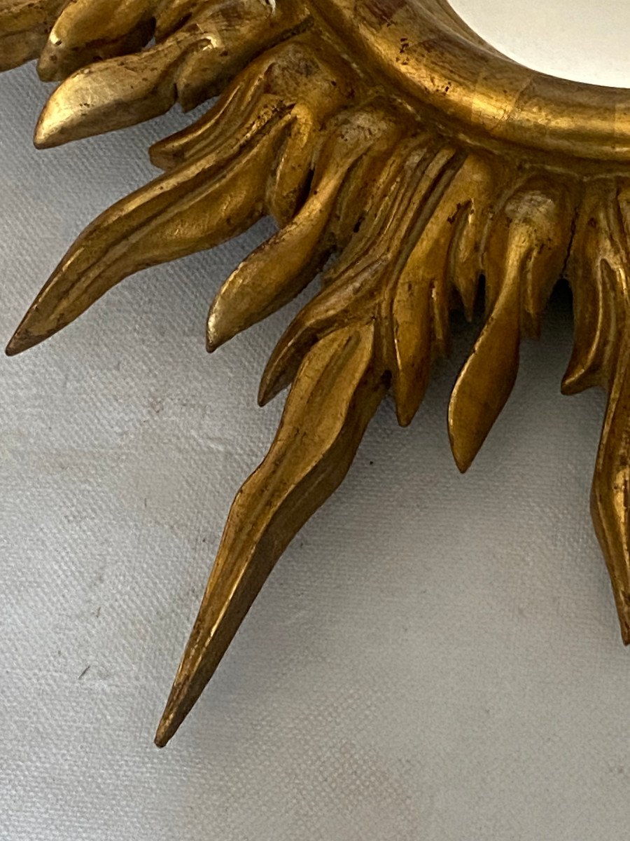 1950/70 ‘ Miroir Soleil Convexe, Bois Doré – Diamètre 50 Cm-photo-4