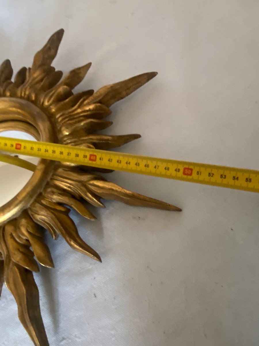 1950/70 ‘ Miroir Soleil Convexe, Bois Doré – Diamètre 50 Cm-photo-3