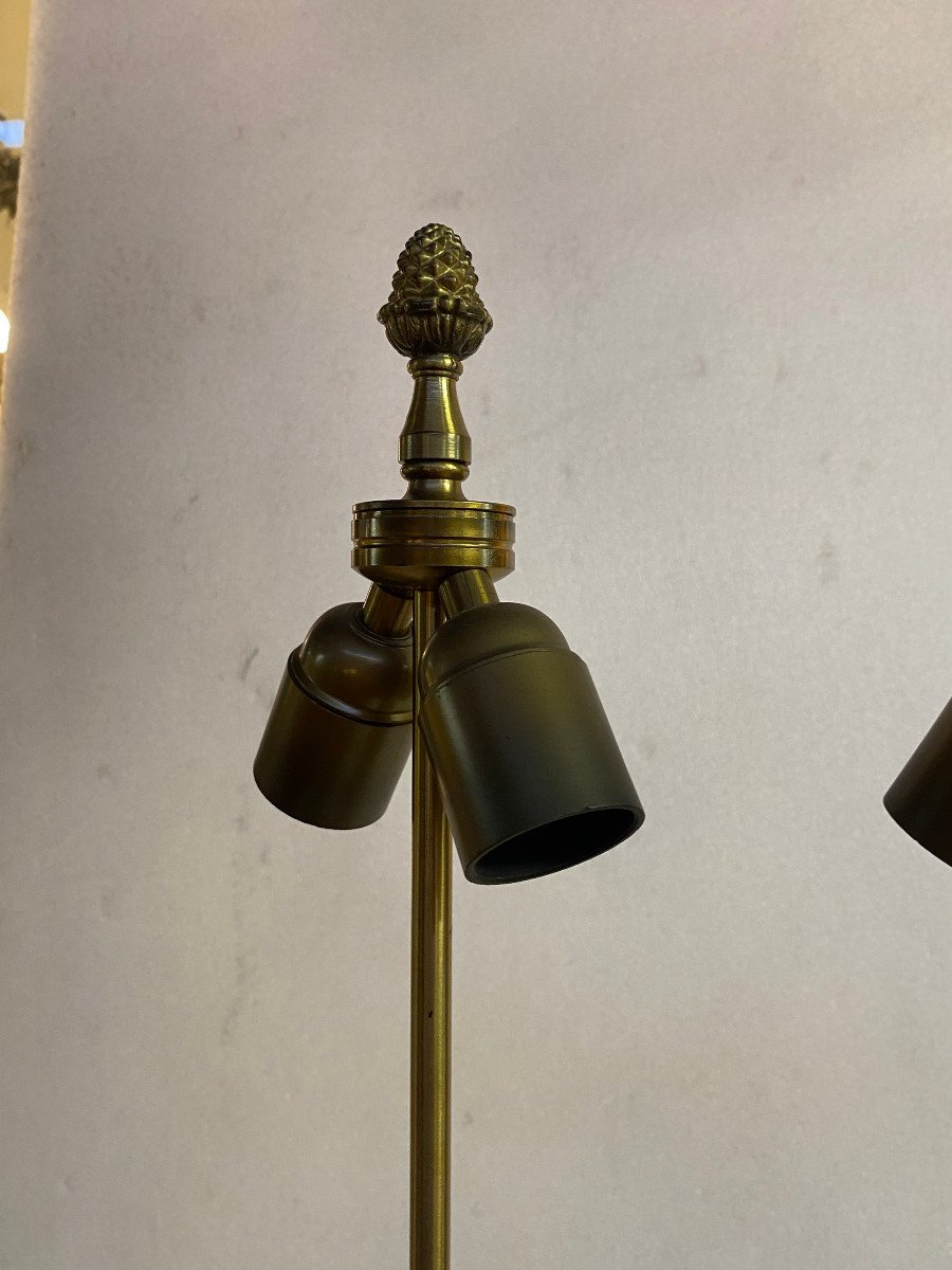 1970′ Pair Of Maison Charles Style Bronze Lamps With Amber Colored Bakelite Egg-photo-4
