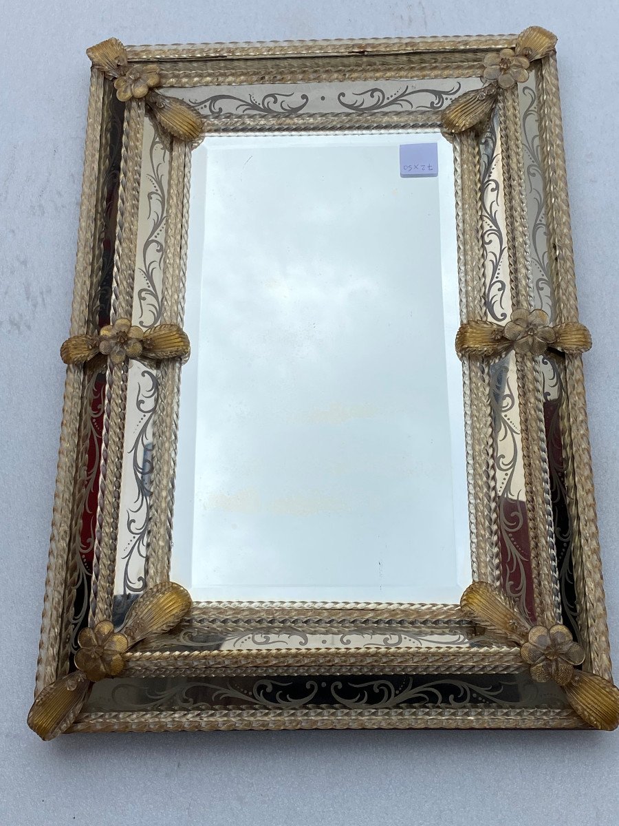 1950/70′ Veronese Style Murano Mirror Rectangular Pareclose With Gold-gilded Reserve 70 X 52-photo-4
