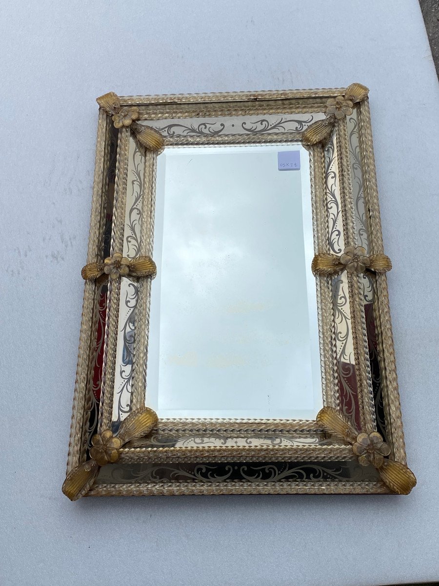 1950/70′ Veronese Style Murano Mirror Rectangular Pareclose With Gold-gilded Reserve 70 X 52-photo-5