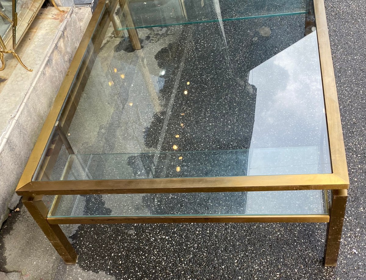 1970′ Guy Lefevre Rectangular Coffee Table For Jansen In Brass And Glass 127 X 88 Cm H 38 Cm-photo-8