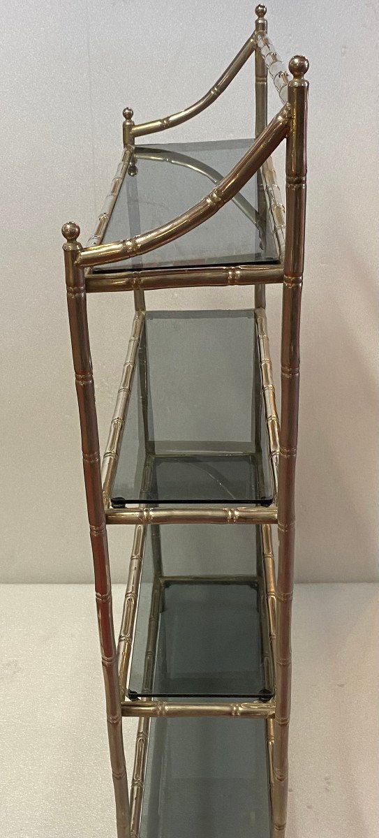 1970′ étagère En Metal Nickelé à 4 Niveaux Style Maison Baguès Décor Bambou 70 X 24 H 117 Cm-photo-6