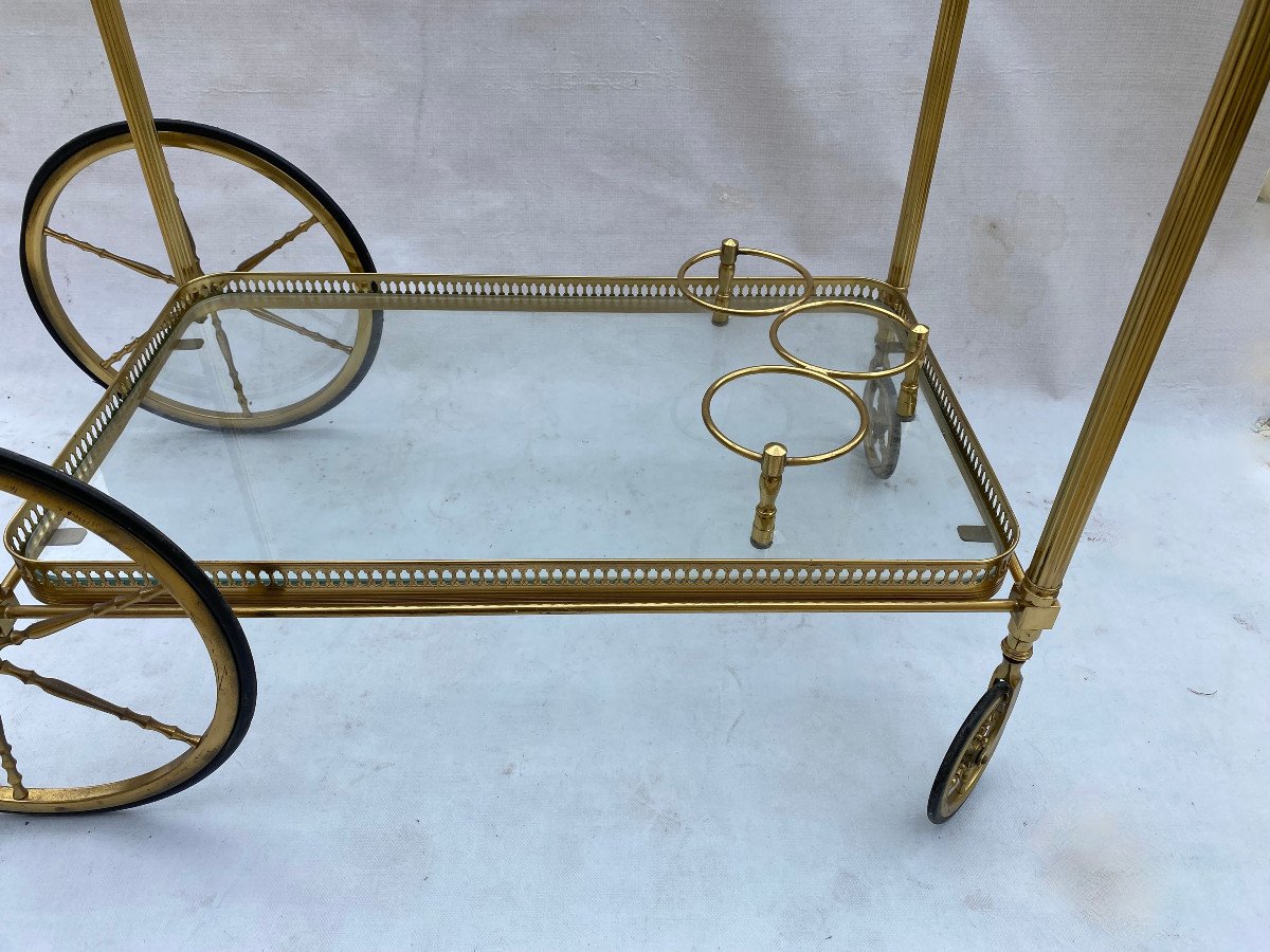 1950/70 Maison Jansen Rolling Trolley In Brass And Gilt Bronze Pine Cones-photo-1