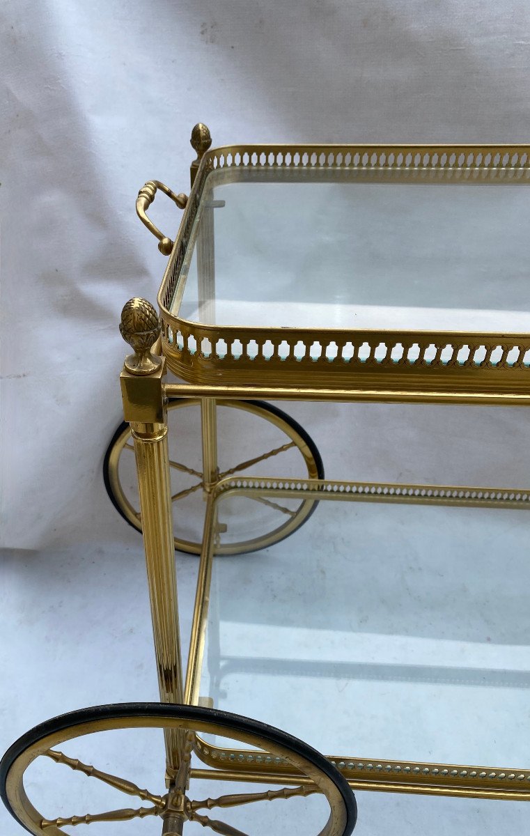 1950/70 Maison Jansen Rolling Trolley In Brass And Gilt Bronze Pine Cones-photo-3