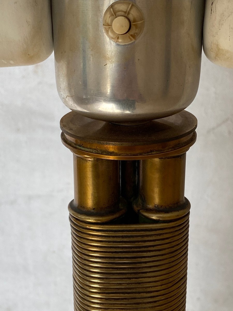 1950/70 Floor Lamp In Gilt Bronze Maison Bagués Palm Tree Model 3 Rods Bamboo Decor-photo-2