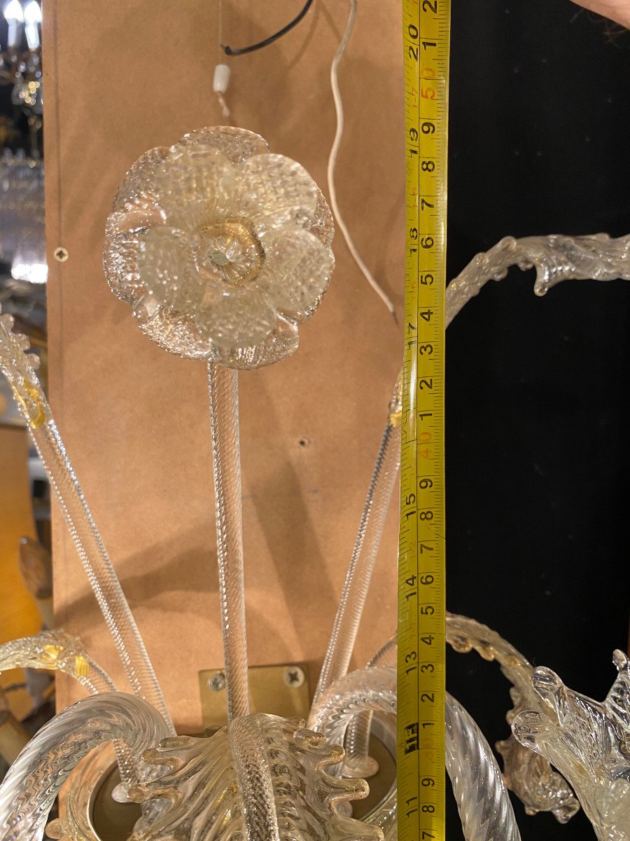 1950/70′ Paire D’appliques à 2 Bras En Cristal De Murano Avec Paillons D’or 45 H X 38 X 20 Cm-photo-4