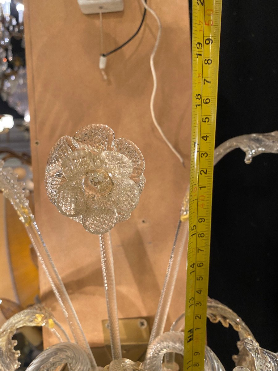 1950/70′ Pair Of 2-arm Sconces In Murano Crystal With Gold Flakes 45 Hx 38 X 20 Cm-photo-5