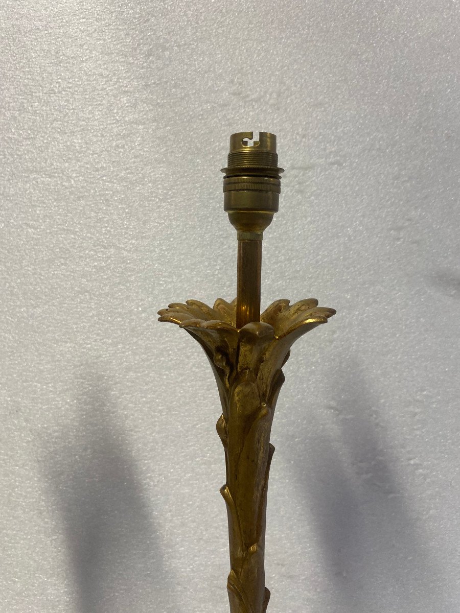 1970′ Paire De Lampes En Bronze Maison Bagués Decor Palmier H 68 ø 14 Cm-photo-2