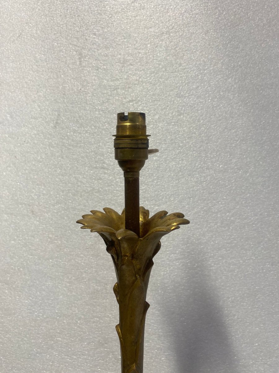 1970′ Paire De Lampes En Bronze Maison Bagués Decor Palmier H 68 ø 14 Cm-photo-3