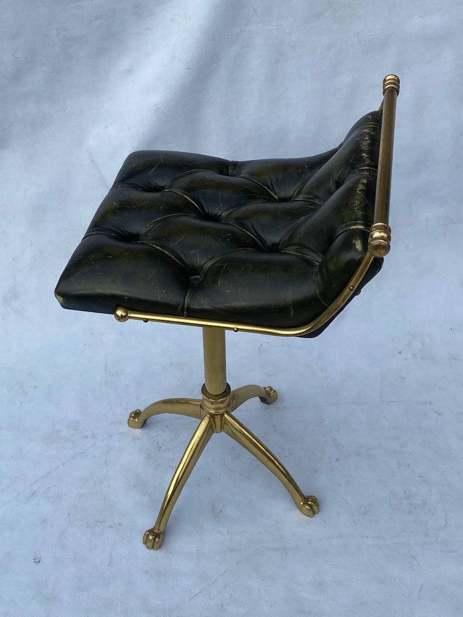 1970′ Bronze And Leather Harpist Musician Chair-photo-2