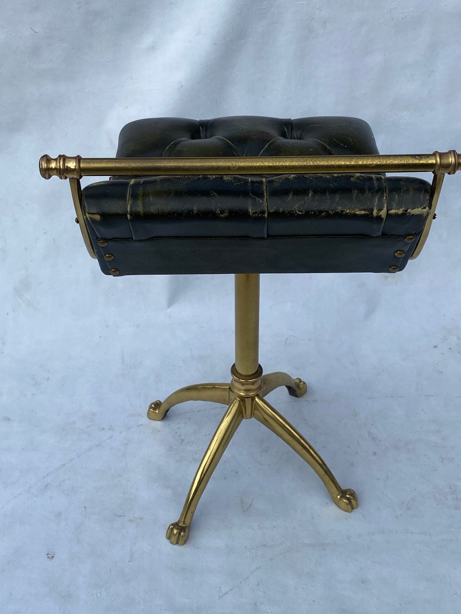 1970′ Bronze And Leather Harpist Musician Chair-photo-3