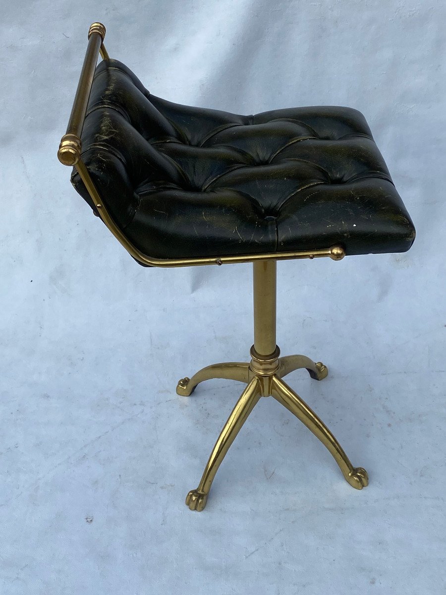1970′ Bronze And Leather Harpist Musician Chair-photo-1