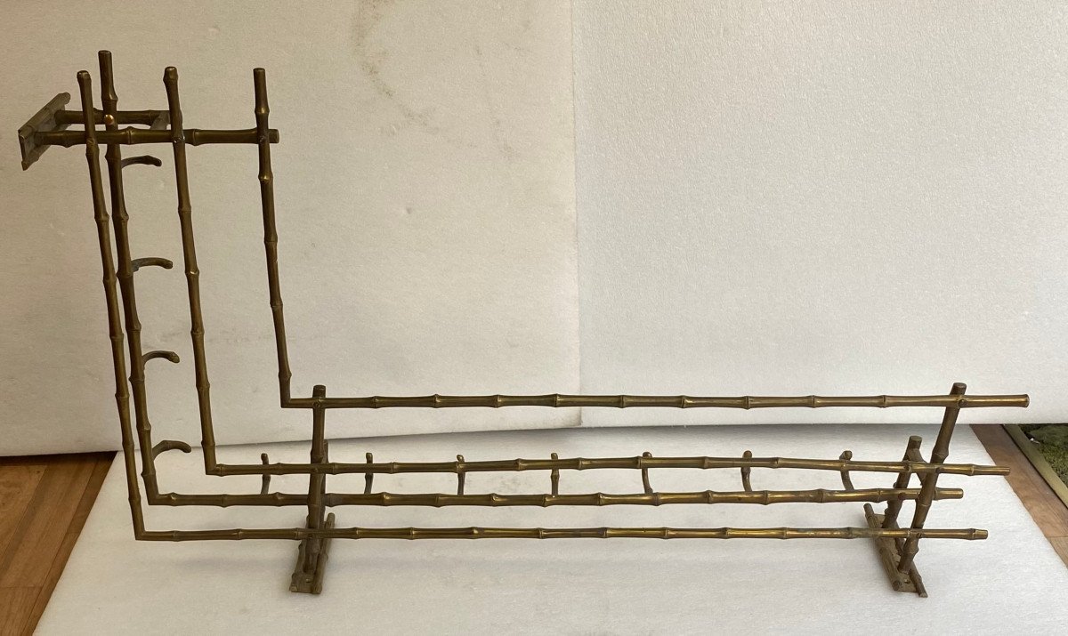 1970′ Wall Corner Coat / Hat Rack Bamboo Decor Maison Baguès In Bronze 113 X 73 Cm-photo-2