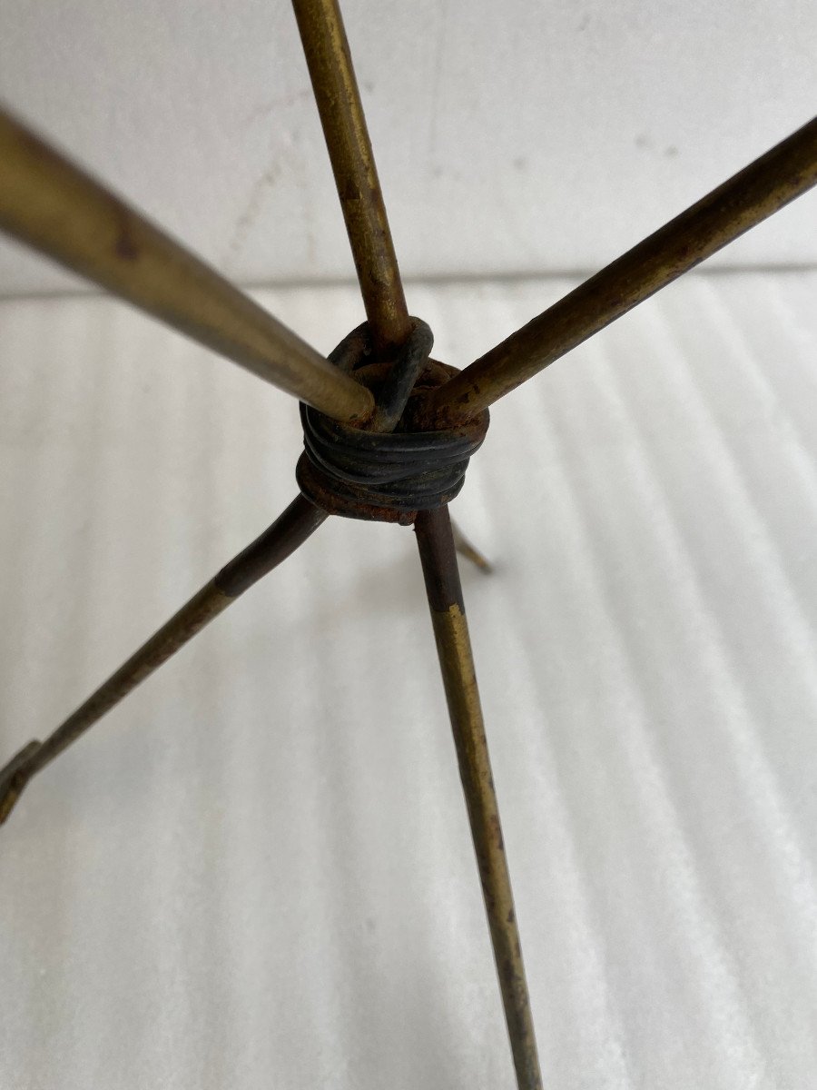 1950/70 ′ Vintage Wrought Iron Pedestal Table Decor In The Shape Of Arrows Jacques Adnet Style ø 47 Cm-photo-1
