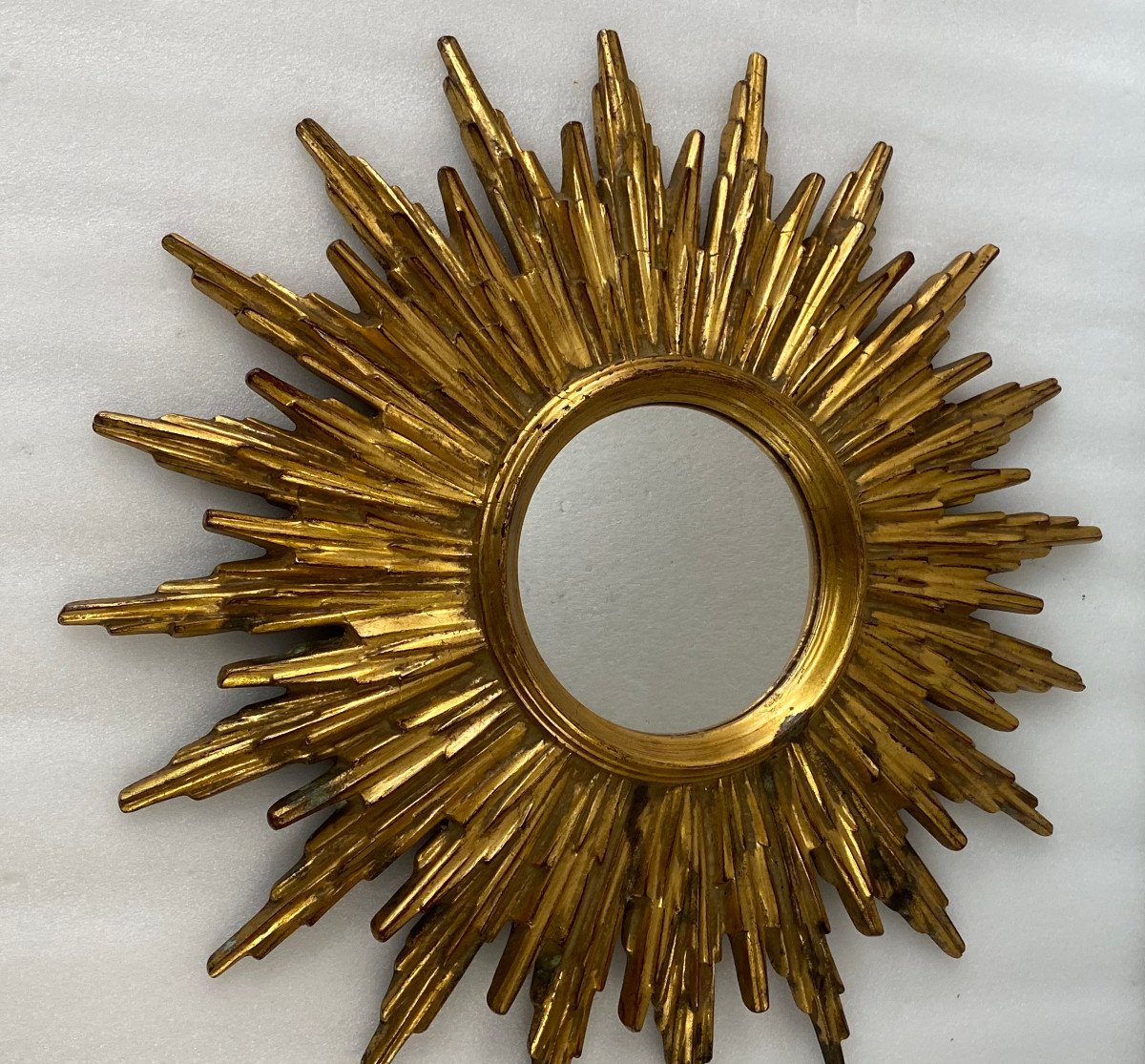 1970′ Pair Of Mirrors Or Similar Soleil Golden Resin ø 48 Cm-photo-4