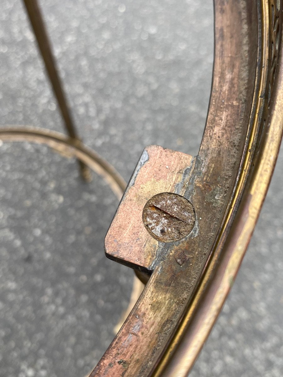 1970′ Bronze Pedestal Table With Gallery Maison Jansen ø 41.5 H 55 Cm-photo-4