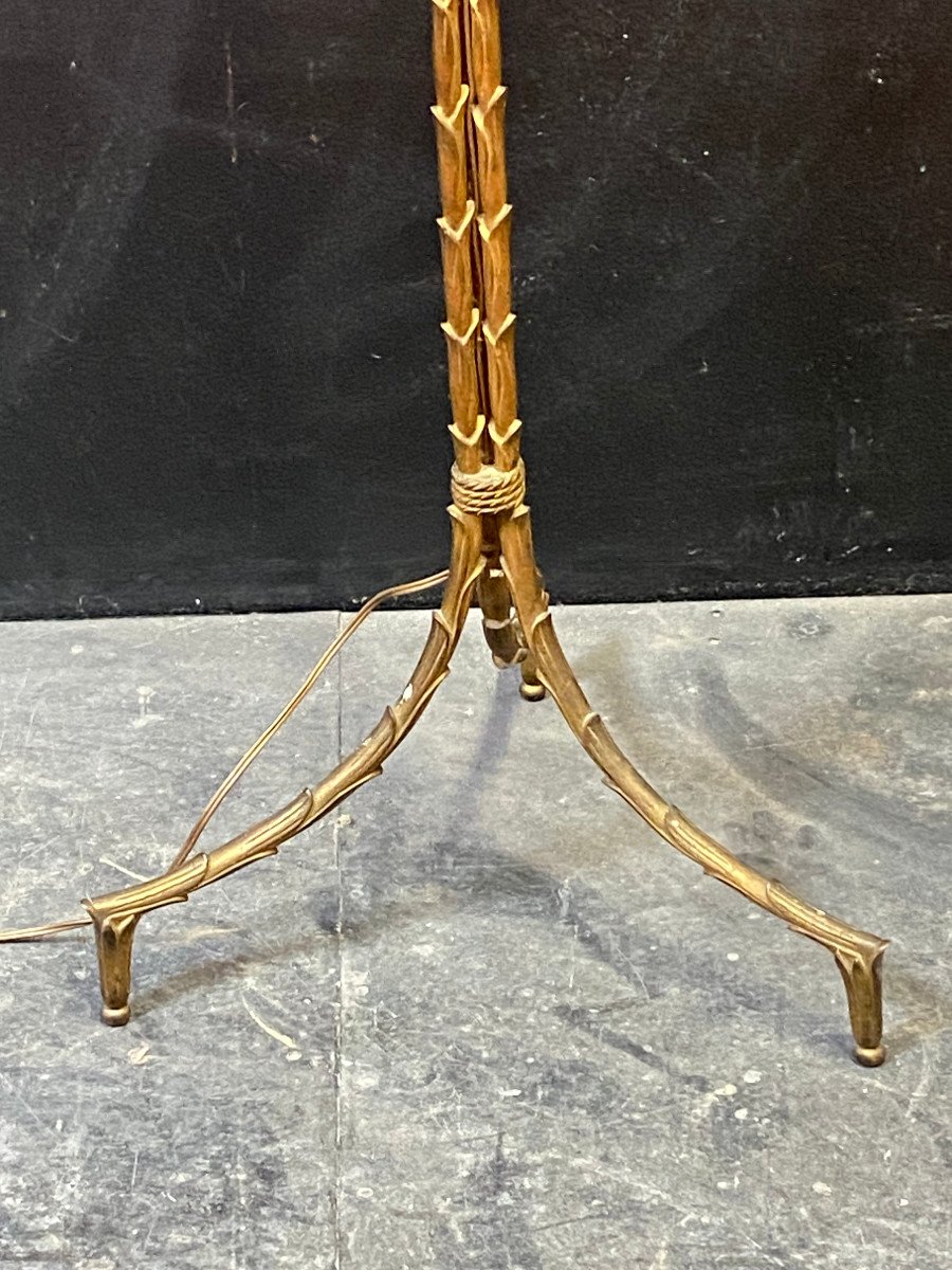 1970′ Lampadaire En Bronze Doré Maison Bagués Modèle Palmier Triple Tronc H 150 Cm-photo-4