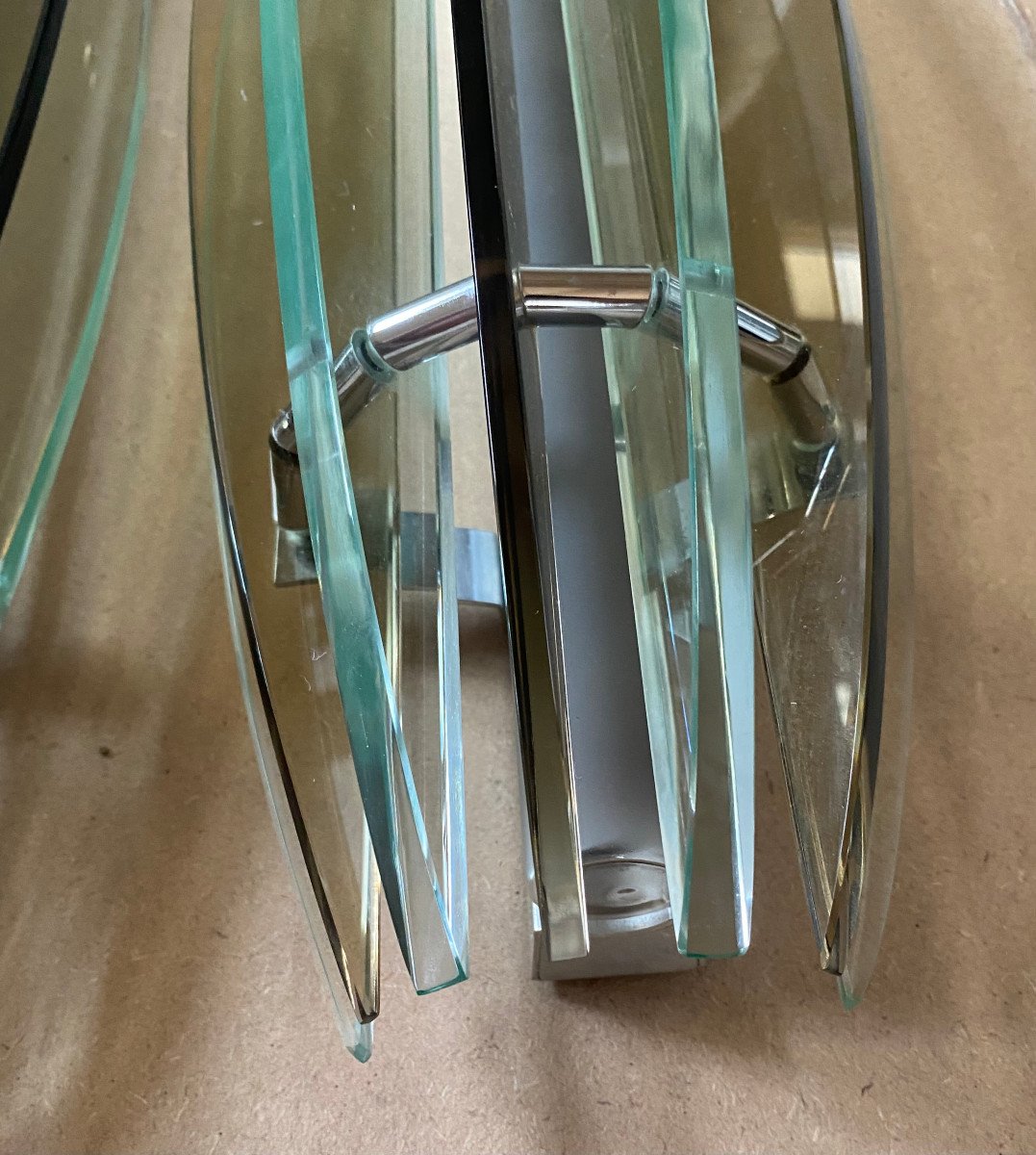 1970/80′ Pair Of Murano Vega Glass Wall Lights H 53.5 X 16 X 12 Cm-photo-1