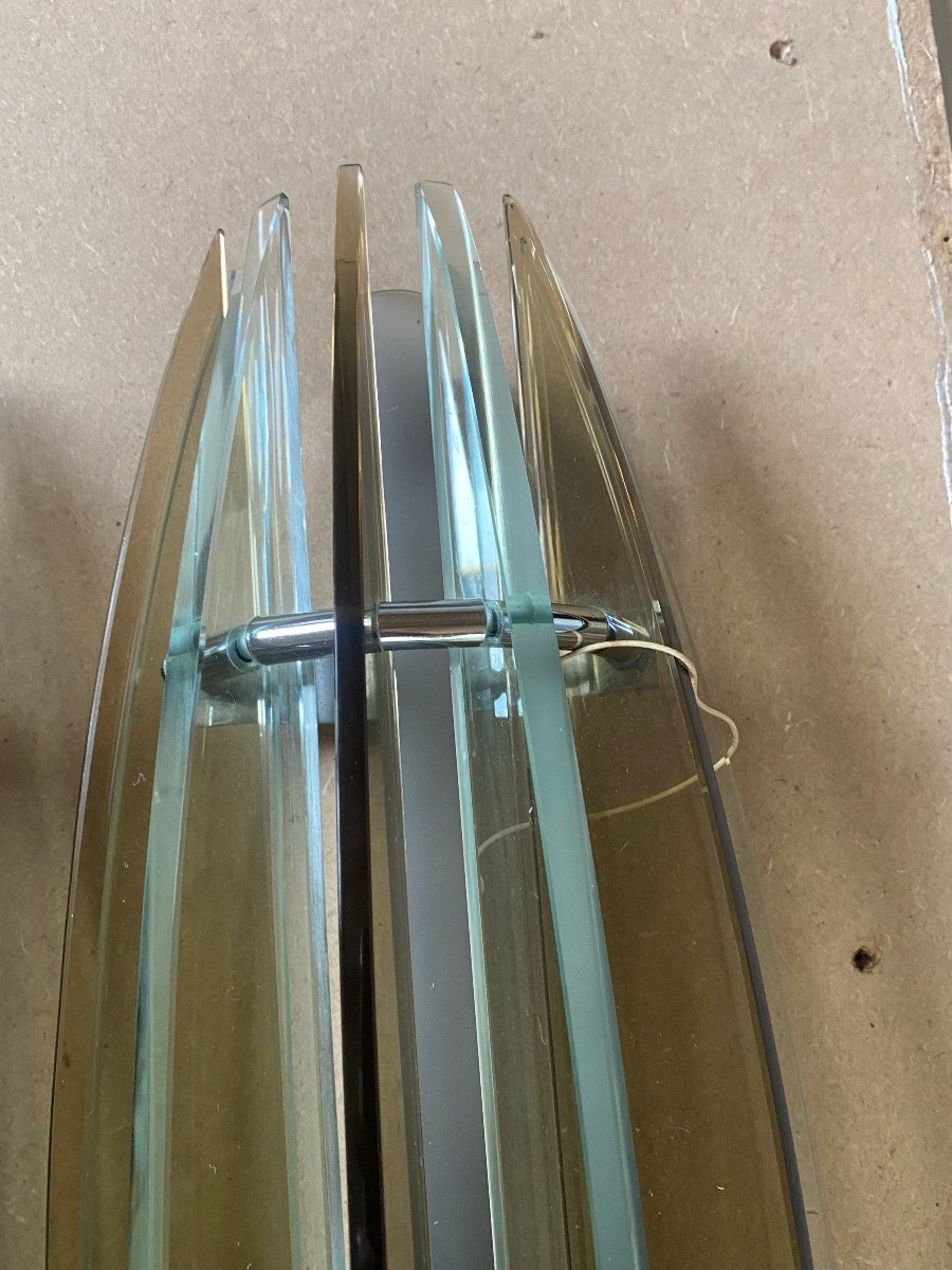 1970/80′ Pair Of Murano Vega Glass Wall Lights H 53.5 X 16 X 12 Cm-photo-3