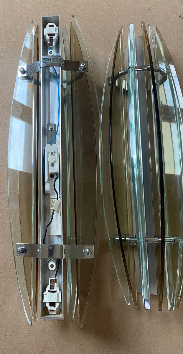 1970/80′ Pair Of Murano Vega Glass Wall Lights H 53.5 X 16 X 12 Cm-photo-4
