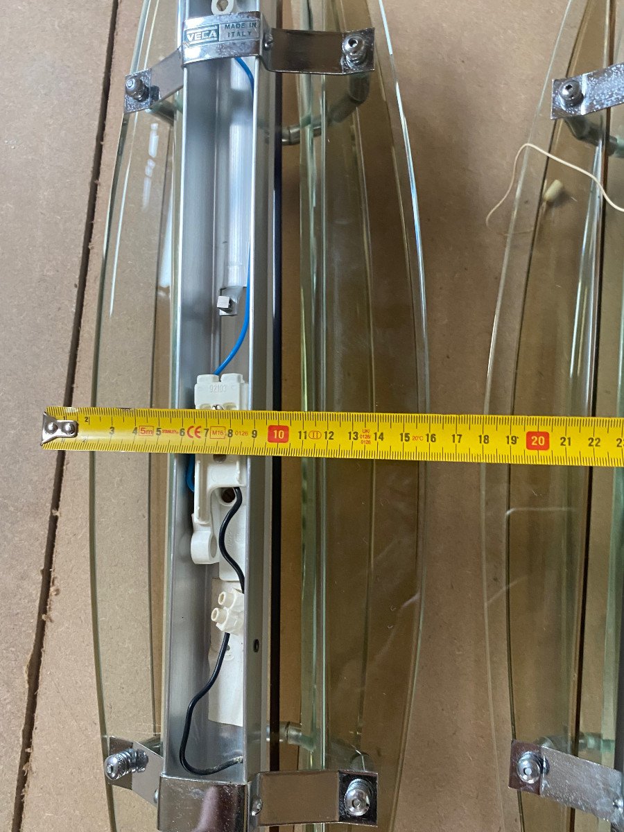 1970/80′ Pair Of Murano Vega Glass Wall Lights H 53.5 X 16 X 12 Cm-photo-8