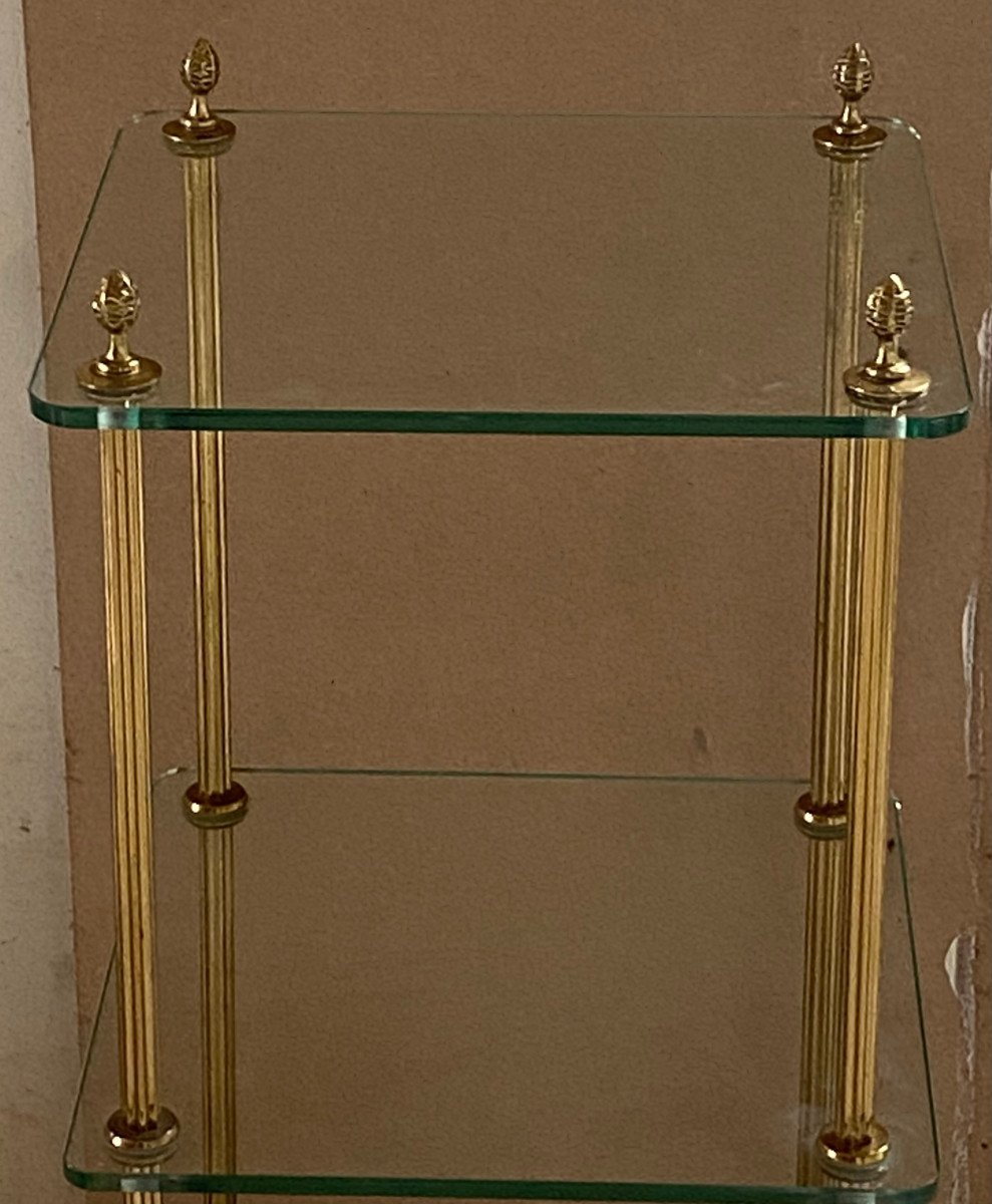 1970′ étagère à 3 Niveaux Style Maison Baguès Bronze Et Verre 34,5 X 34,5 X H 83 Cm-photo-4