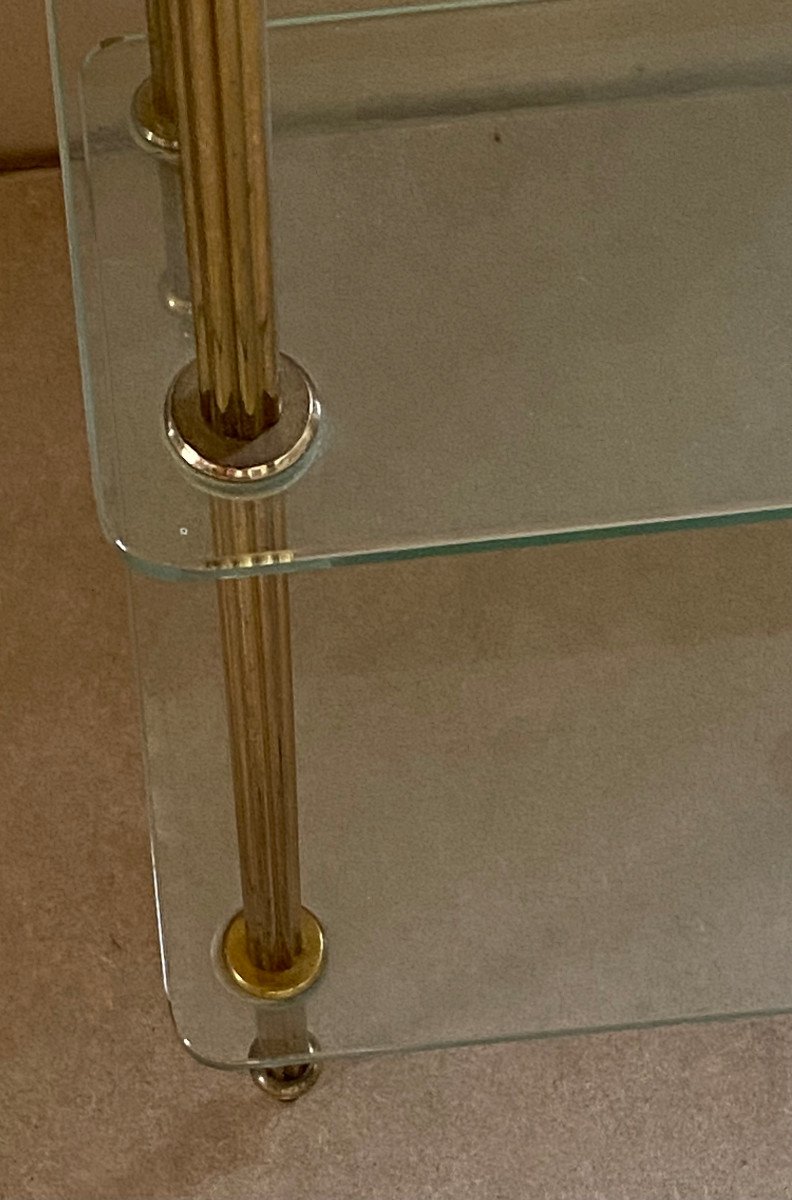 1970′ étagère à 3 Niveaux Style Maison Baguès Bronze Et Verre 34,5 X 34,5 X H 83 Cm-photo-2