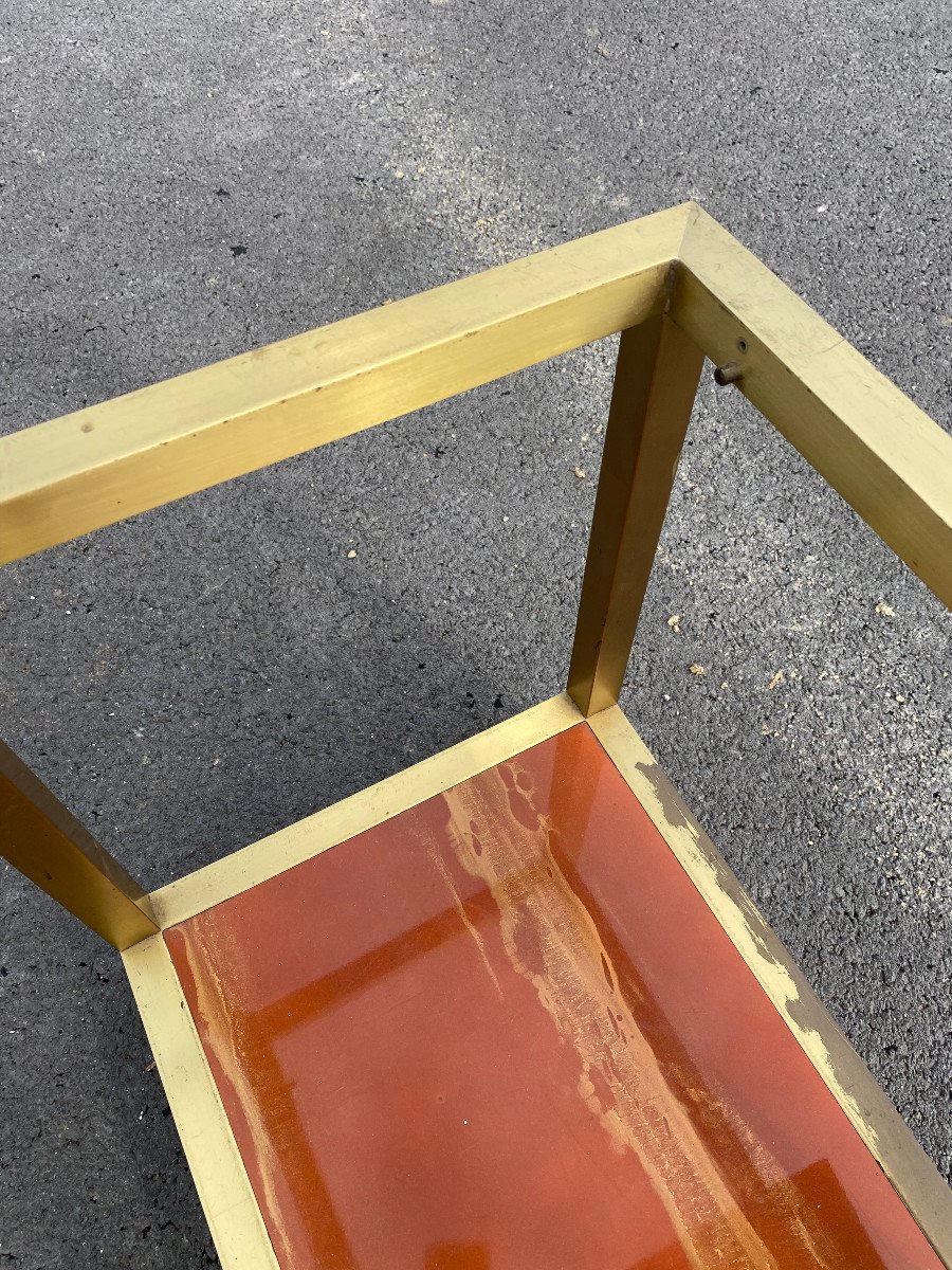 1970′ Maison Jansen 2-tier Rolling Serving Cart Orange And Gold Melamine Lacquer Trays-photo-4