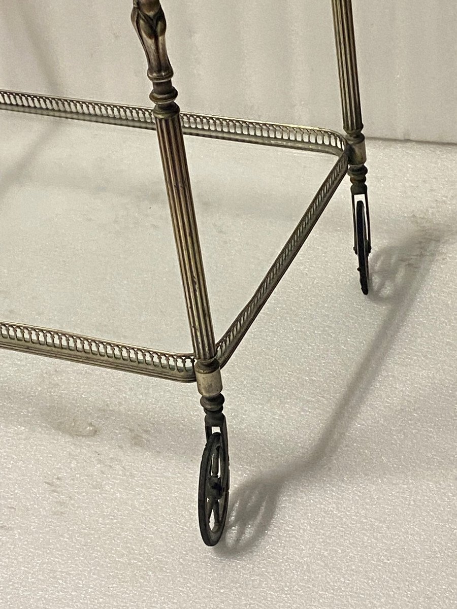 1970′ Maison Jansen Nickel Plated Bronze Rolling Bar Cherub Decor Fixed Trays-photo-4