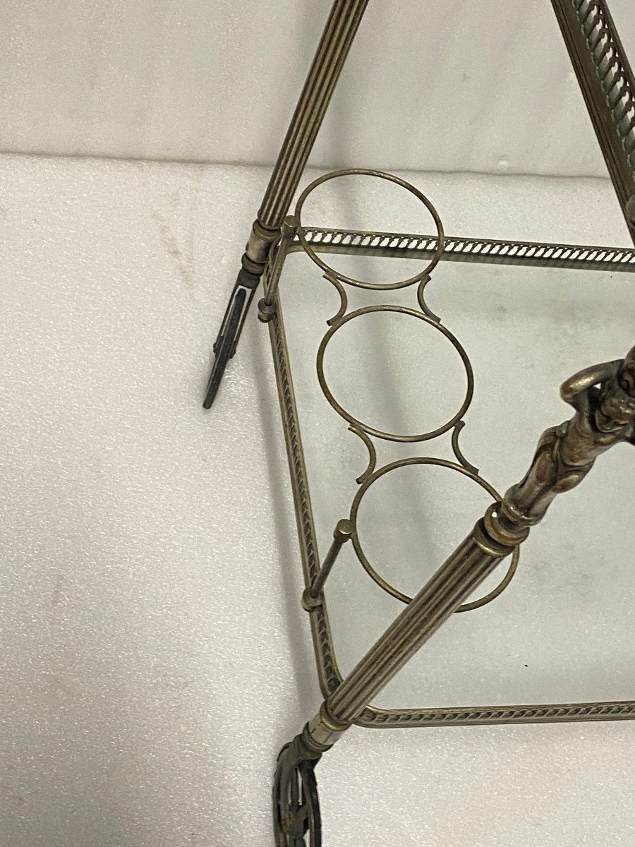 1970′ Maison Jansen Nickel Plated Bronze Rolling Bar Cherub Decor Fixed Trays-photo-5