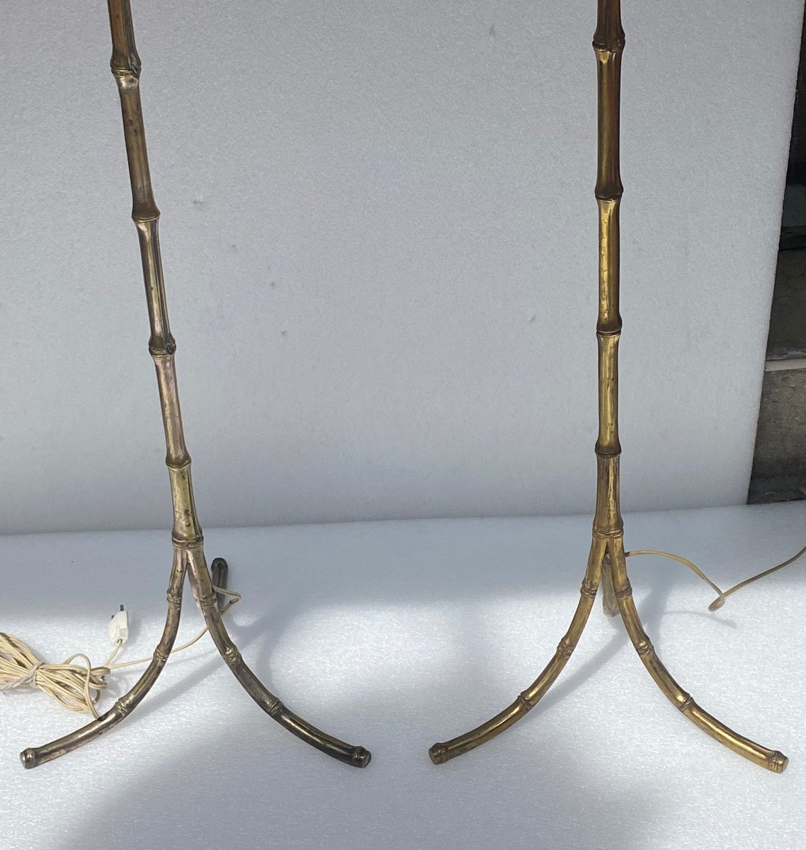 1970′ Series Of 4 Bronze Floor Lamps Maison Jansen Bamboo Model H 160 Cm-photo-2