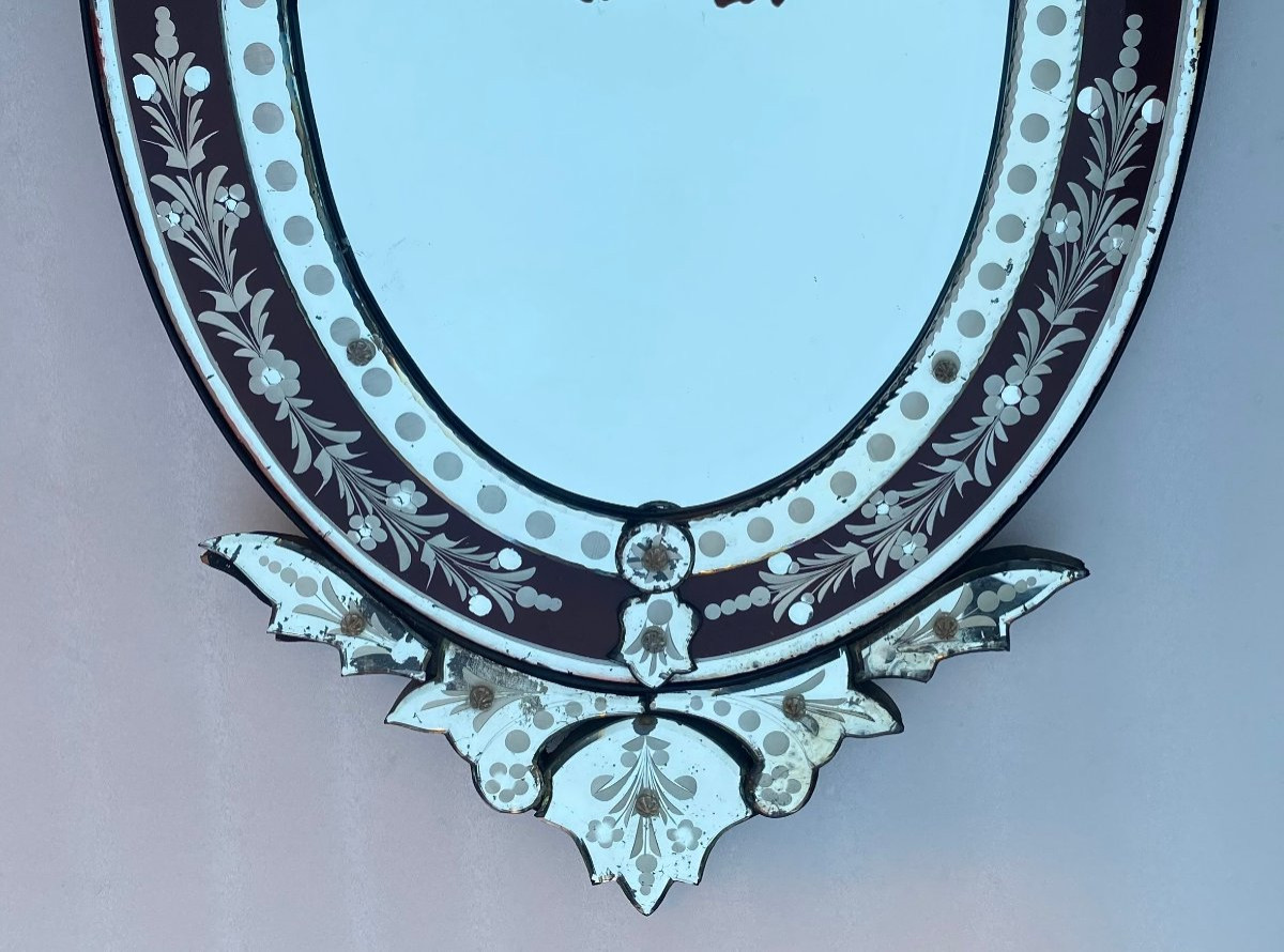 1970′ Oval Venetian Mirror Purple Color H 107 X 50 Cm-photo-3