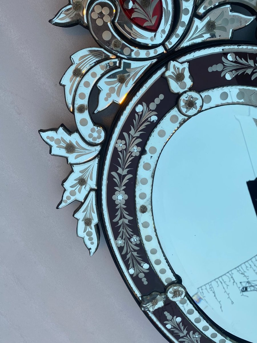 1970′ Oval Venetian Mirror Purple Color H 107 X 50 Cm-photo-5