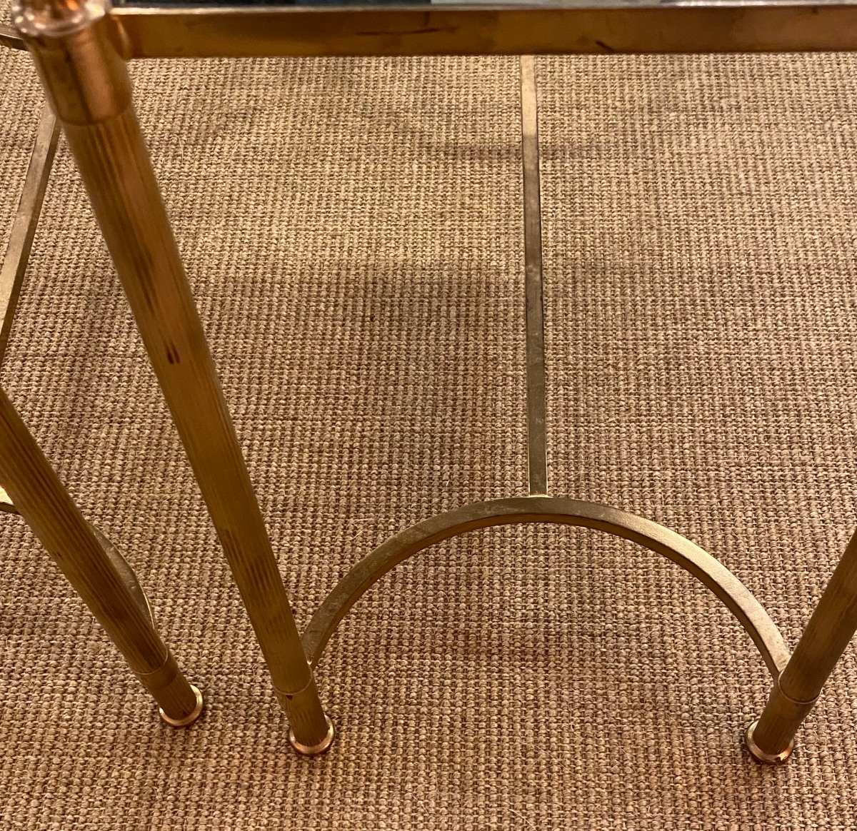 1970′ Pair Of Bronze End Tables, Aged Oxidized Mirror Trays Maison Jansen 65 X 28-photo-6