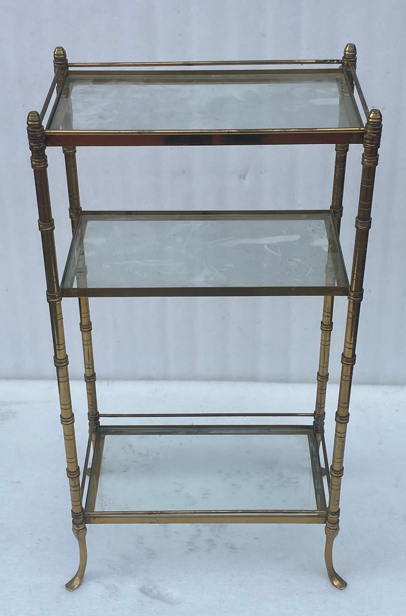 1970′ Maison Baguès 3-tier Bronze Shelf With Towel Rack Glass Trays 45 X 34 H 85-photo-7