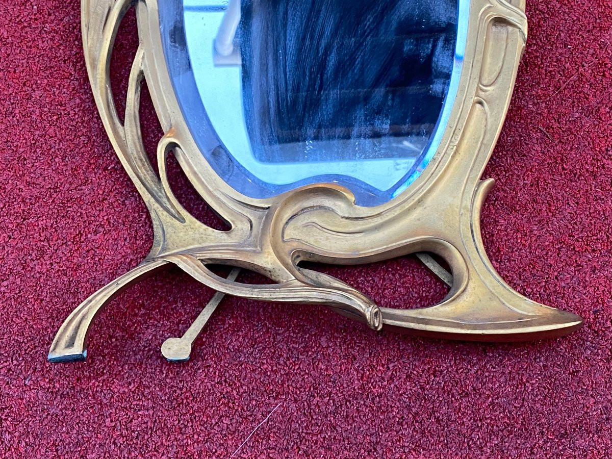 1900′ Art Nouveau Bronze Mirror Floral Decor H 43 L 29 Cm-photo-3