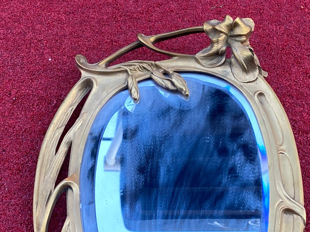 1900′ Art Nouveau Bronze Mirror Floral Decor H 43 L 29 Cm-photo-4