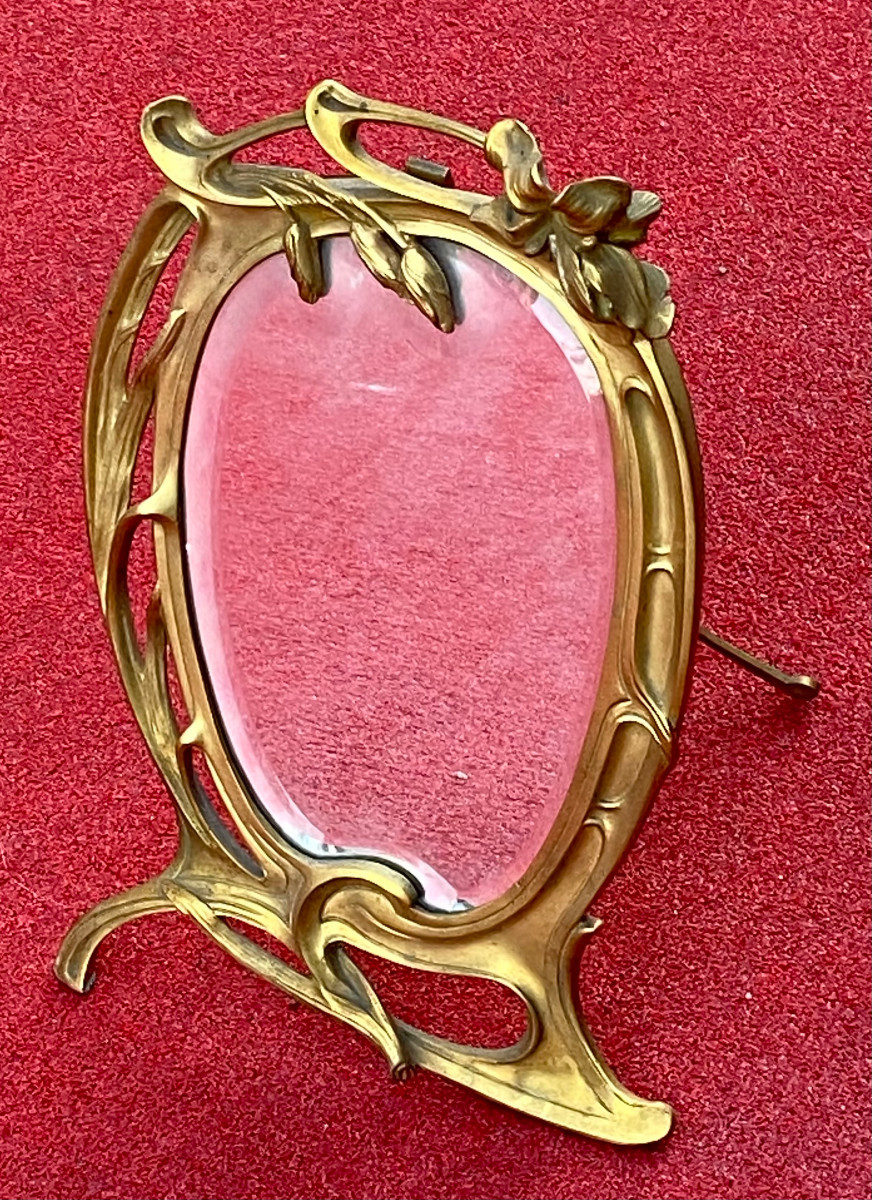 1900′ Art Nouveau Bronze Mirror Floral Decor H 43 L 29 Cm