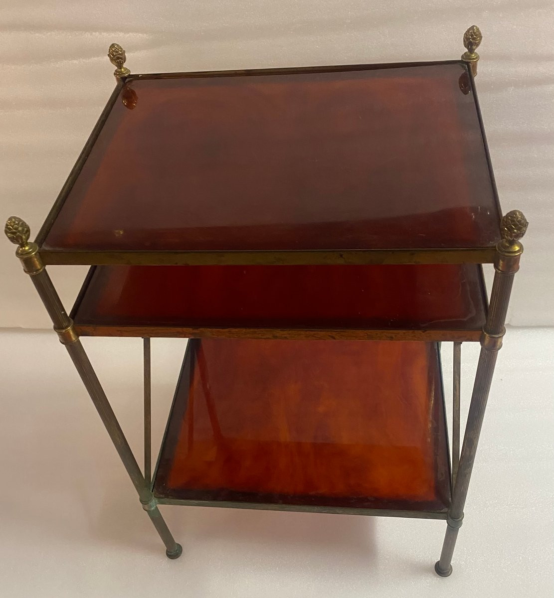 1970′ étagère En Bronze à 3 Niveaux Bakélite Maison Baguès à Croisillons Pâquerette 32x40xh 63 -photo-2