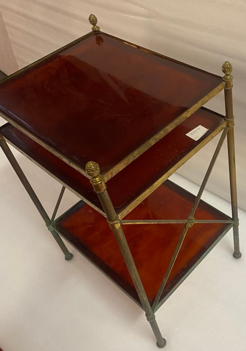1970′ étagère En Bronze à 3 Niveaux Bakélite Maison Baguès à Croisillons Pâquerette 32x40xh 63 -photo-3