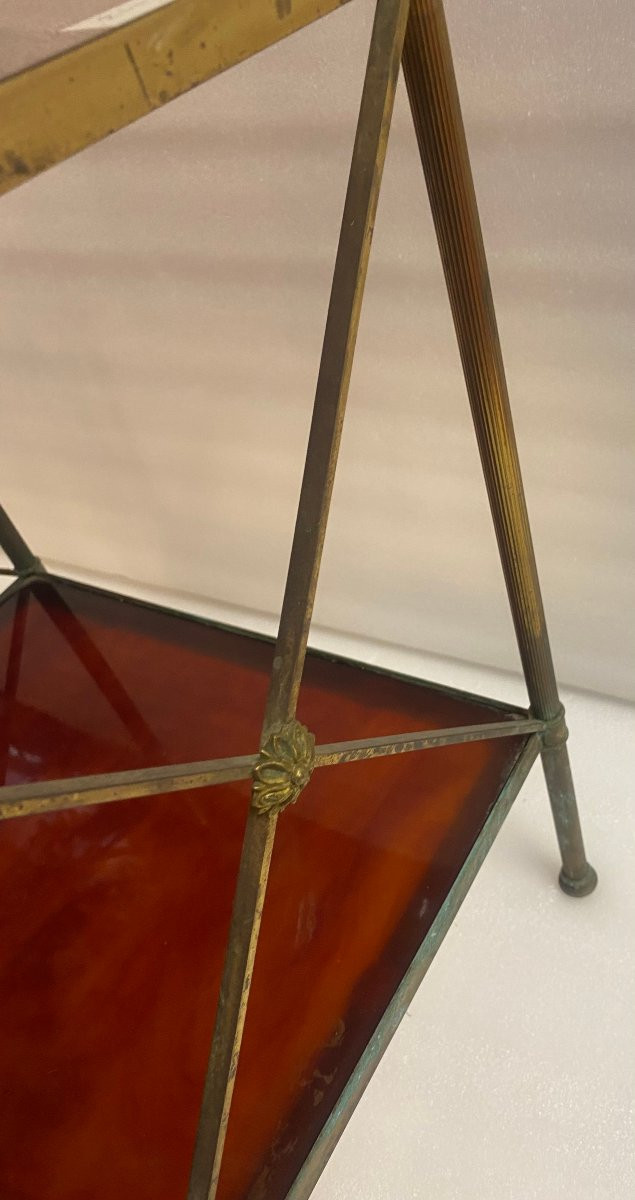 1970′ étagère En Bronze à 3 Niveaux Bakélite Maison Baguès à Croisillons Pâquerette 32x40xh 63 -photo-3