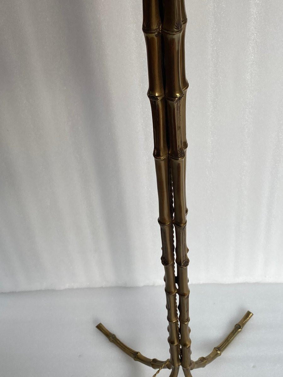 1950/70 Floor Lamp In Gilt Bronze Maison Bagués Palm Tree Model 4 Rods Bamboo Decor H 172 Cm-photo-3