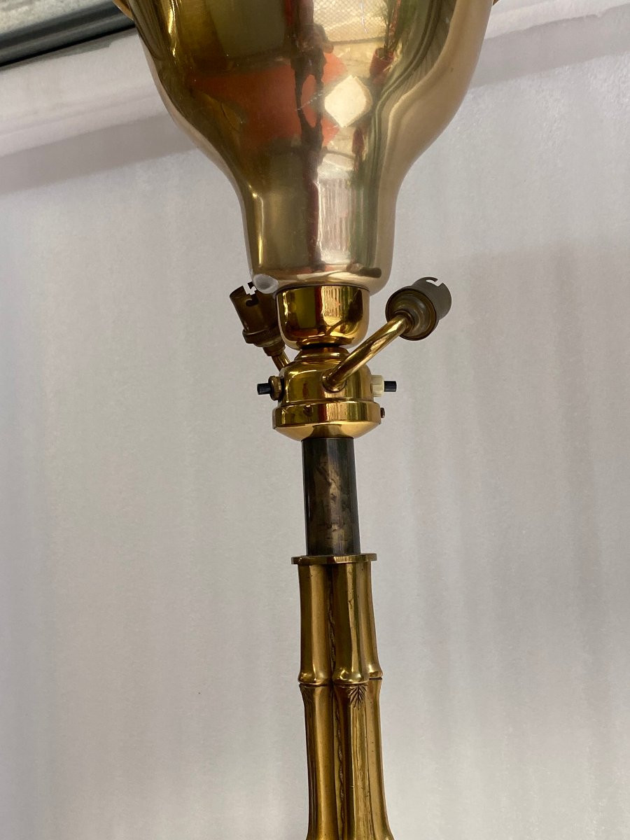 1950/70 Floor Lamp In Gilt Bronze Maison Bagués Palm Tree Model 4 Rods Bamboo Decor H 172 Cm-photo-5