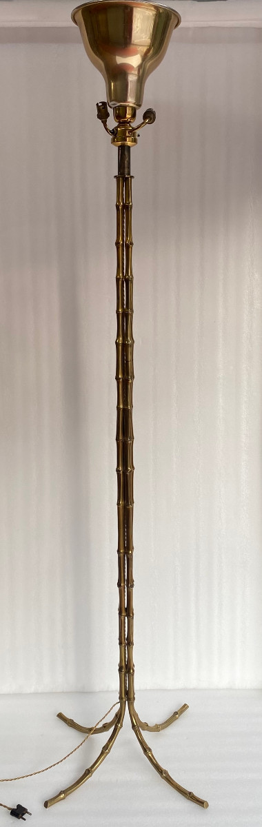 1950/70 Floor Lamp In Gilt Bronze Maison Bagués Palm Tree Model 4 Rods Bamboo Decor H 172 Cm