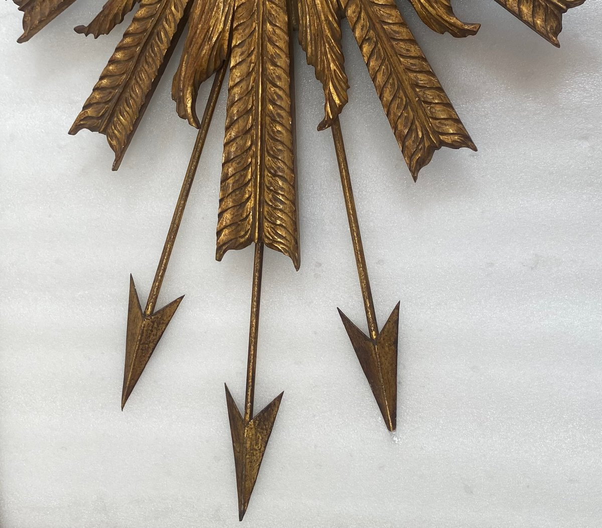 1950/70 'convex Sun Mirror With Arrows Wood And Gilded Iron H 100 Cm-photo-2