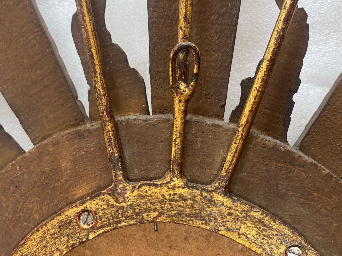 1950/70 'convex Sun Mirror With Arrows Wood And Gilded Iron H 100 Cm-photo-4
